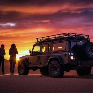 couple enjoying sunset view in VIP Evening desert safari dubai tour