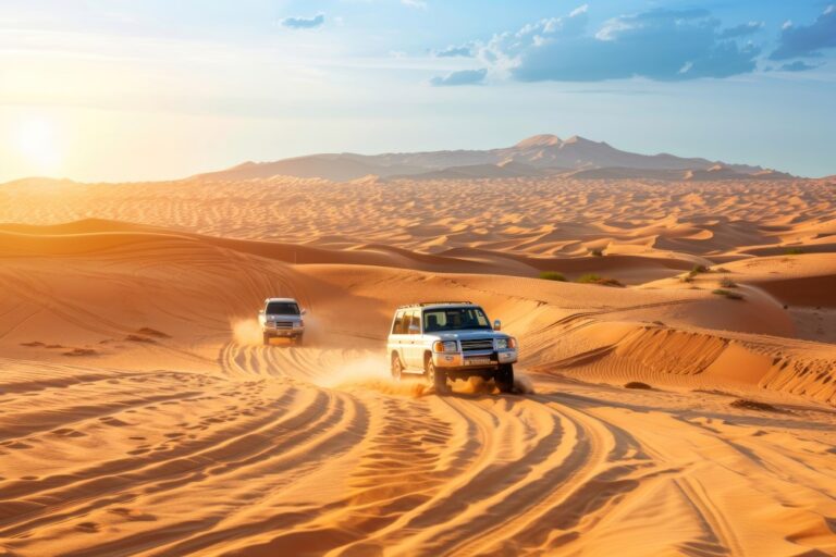 adventurous desert safari sharjah with 4x4 vehicles traversing golden sand dunes in sharjah dubai