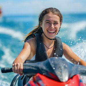 Smiling female enjoying her time on jet ski dubai